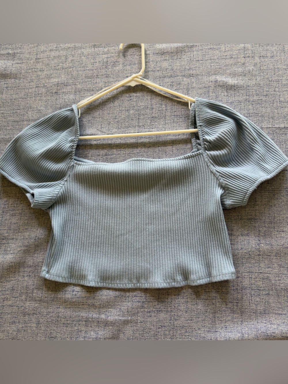 Ribbed Crop Tank Top in Dusty Blue